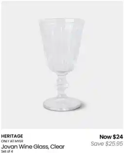 Myer Heritage jovan wine glass, clear offer