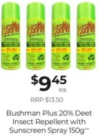 Bushman Plus 20% Deet Insect Repellent With Sunscreen Spray