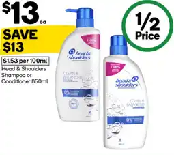 Woolworths Head & shoulders shampoo or conditioner offer