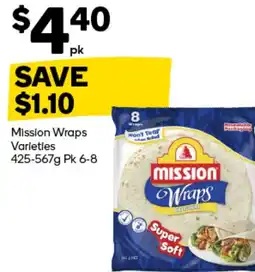 Woolworths Mission wraps varieties offer