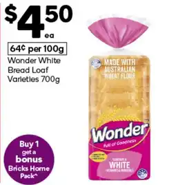 Woolworths Wonder white bread loaf varieties offer