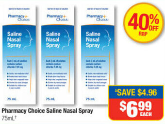 Direct Chemist Outlet Pharmacy Choice Saline Nasal Spray 75 ml offer