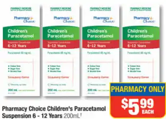 Pharmacy Choice Children's Paracetamol Suspension 6-12 Years 200ml