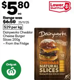 Woolworths Dairyworks cheddar cheese burger slices offer