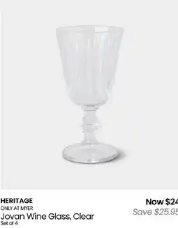Myer Heritage jovan wine glass, clear offer