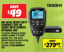 Autobarn 5w 80ch heavy duty compact uhf cb radio with remote speaker mic offer