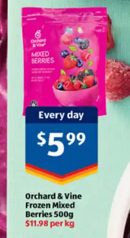 ALDI Orchard & vine frozen mixed berries offer