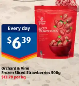ALDI Orchard & vine frozen sliced strawberries offer