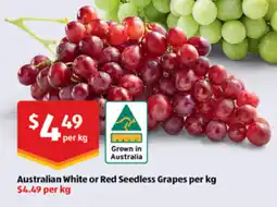 ALDI Australian white or red seedless grapes per kg offer