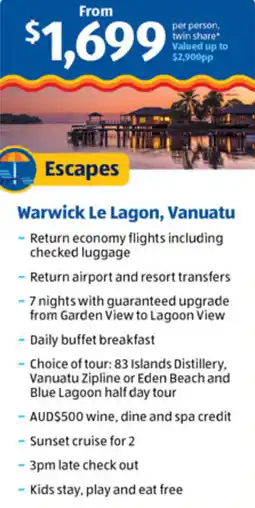 ALDI Warwick Le Lagon, Vanuatu offer