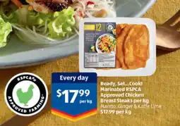 ALDI Ready, set...cook! marinated rspca approved chicken breast steak per kg offer