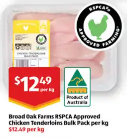 ALDI Broad oak farms rspca approved chicken tenderloins bulk pack per kg offer