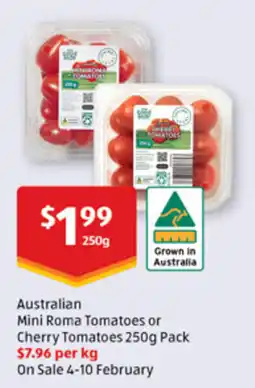 ALDI Australian mini roma tomatoes or cherry tomatoes pack offer