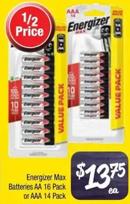 Farmer Jack's Energizer max batteries aa 16 pack or aaa 14 pack offer