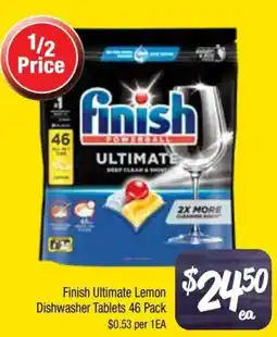 Farmer Jack's Finish ultimate lemon dishwasher tablets offer
