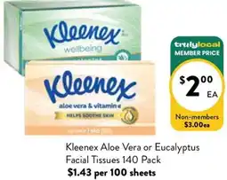 Farmer Jack's Kleenex aloe vera or eucalyptus facial tissues offer