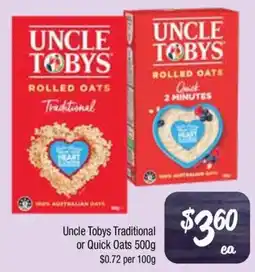 Farmer Jack's Uncle tobys traditional or quick oats offer