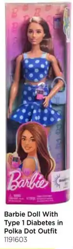 Mr Toys Barbie doll with type 1 diabetes in polka dot outfit offer