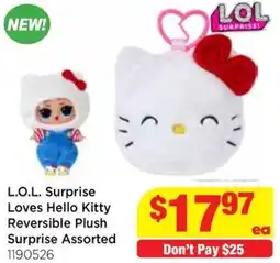 Mr Toys L.o.l. surprise loves hello kitty reversible plush surprise assorted offer