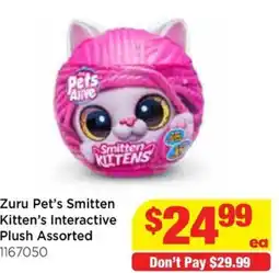 Mr Toys Zuru pet's smitten kitten's interactive plush assorted offer