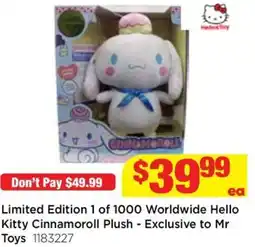 Mr Toys Limited edition 1 of 1000 worldwide hello kitty cinnamoroll plush - exclusive to mr toys offer
