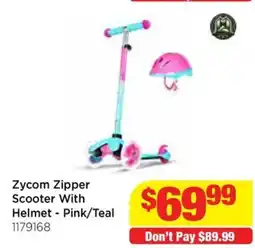 Mr Toys Zycom zipper scooter with helmet - pink/teal offer