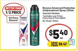 IGA Rexona advanced protection antiperspirant spray offer