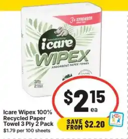 IGA Icare wipex 100% recycled paper towel offer