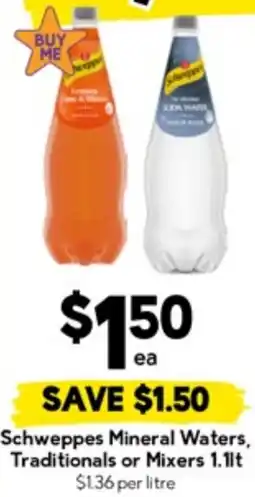 Drakes Schweppes Mineral Waters, Traditionals or Mixers offer