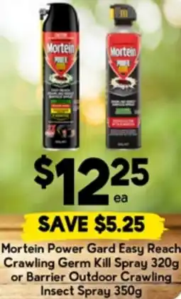 Drakes Mortein Power Gard Easy Reach Crawling Germ Kill Spray or Barrier Outdoor Crawling Insect Spray offer