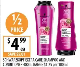 Supabarn Schwarzkopf extra care shampoo and conditioner range offer
