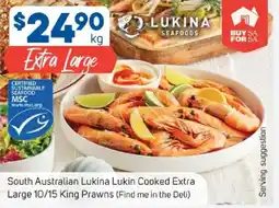 Foodland South australian lukina lukin cooked extra large 10/15 king prawns offer