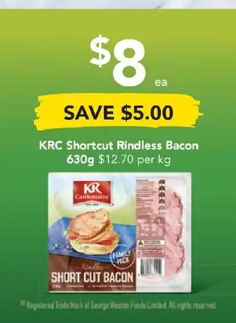 KRC Shortcut Rindless Bacon 630g