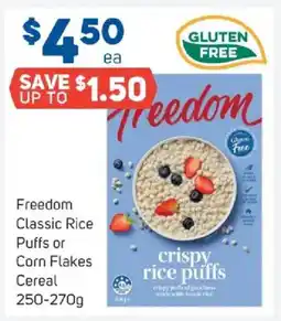 Foodland Freedom Classic Rice Puffs or Corn Flakes Cereal offer