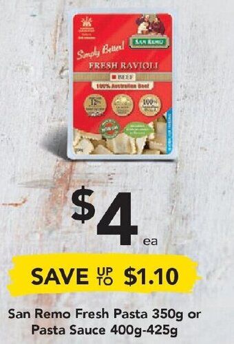Drakes San Remo Fresh Pasta 350g or Pasta Sauce 400g-425g offer
