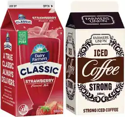 IGA Farmers Union Milk Iced Coffee 500mL or Dairy Farmers Flavoured Milk 500-600mL Selected Varieties offer