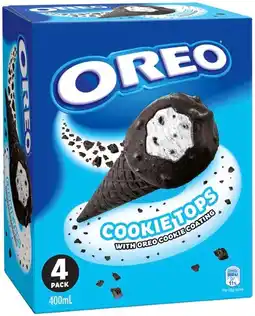 IGA Oreo Cookie Top or Cadbury Choc Tops Ice Cream Cones 4 Pack offer