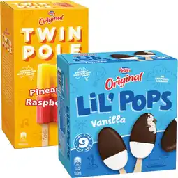 IGA Peters Original Twin Pole 8 Pack or LiL’ Pops Ice Cream 9 Pack Selected Varieties offer