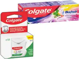 IGA Colgate MaxFresh Rainbow Fresh Toothpaste 100g or Total Mint Waxed Dental Floss 100m offer