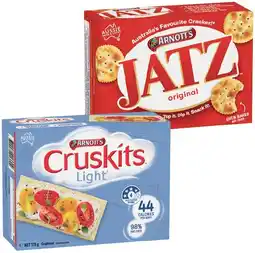 IGA Arnott’s Cruskits Crispbread 125g, Jatz or Savoy 225g Selected Varieties offer