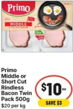 IGA Primo middle or short cut rindless bacon offer