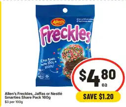 IGA Allen's freckles, jaffas or nestlé smarties share pack offer