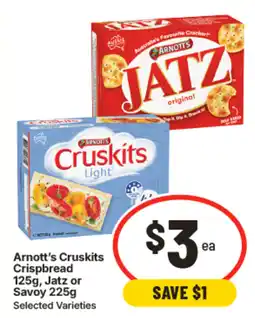 IGA Arnott's cruskits crispbread , jatz or savoy offer