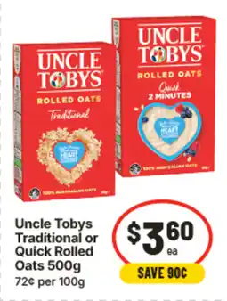 IGA Uncle tobys traditional or quick rolled oats offer