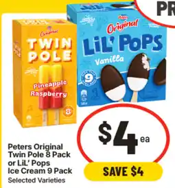 IGA Peters original twin pole or lil' pops ice cream offer