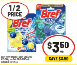 IGA Bref Rim Block Toilet Cleaner 42-50g or Gel 600-700mL Selected Varieties offer