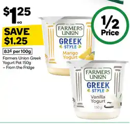 Woolworths Farmers union greek yogurt pot offer