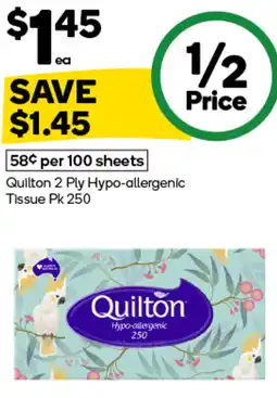 Woolworths Quilton 2 ply hypo-allergenic tissue offer