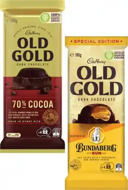 Coles Cadbury Old Gold or Velvet Block Chocolate 150g-180g offer
