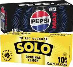 Coles Pepsi or Solo Soft Drink 10x375mL offer